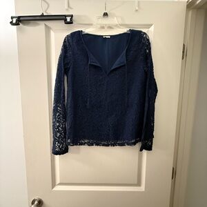 Hollister Navy Blouse with Elegant Lace Design
